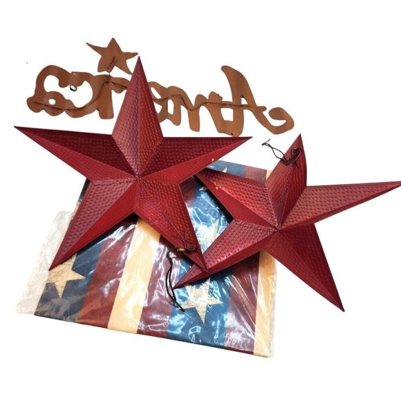 Decorative Metal America Sign & Red Star Wall Decor Set With Hallmark Gift Wrap - Picture 5 of 10